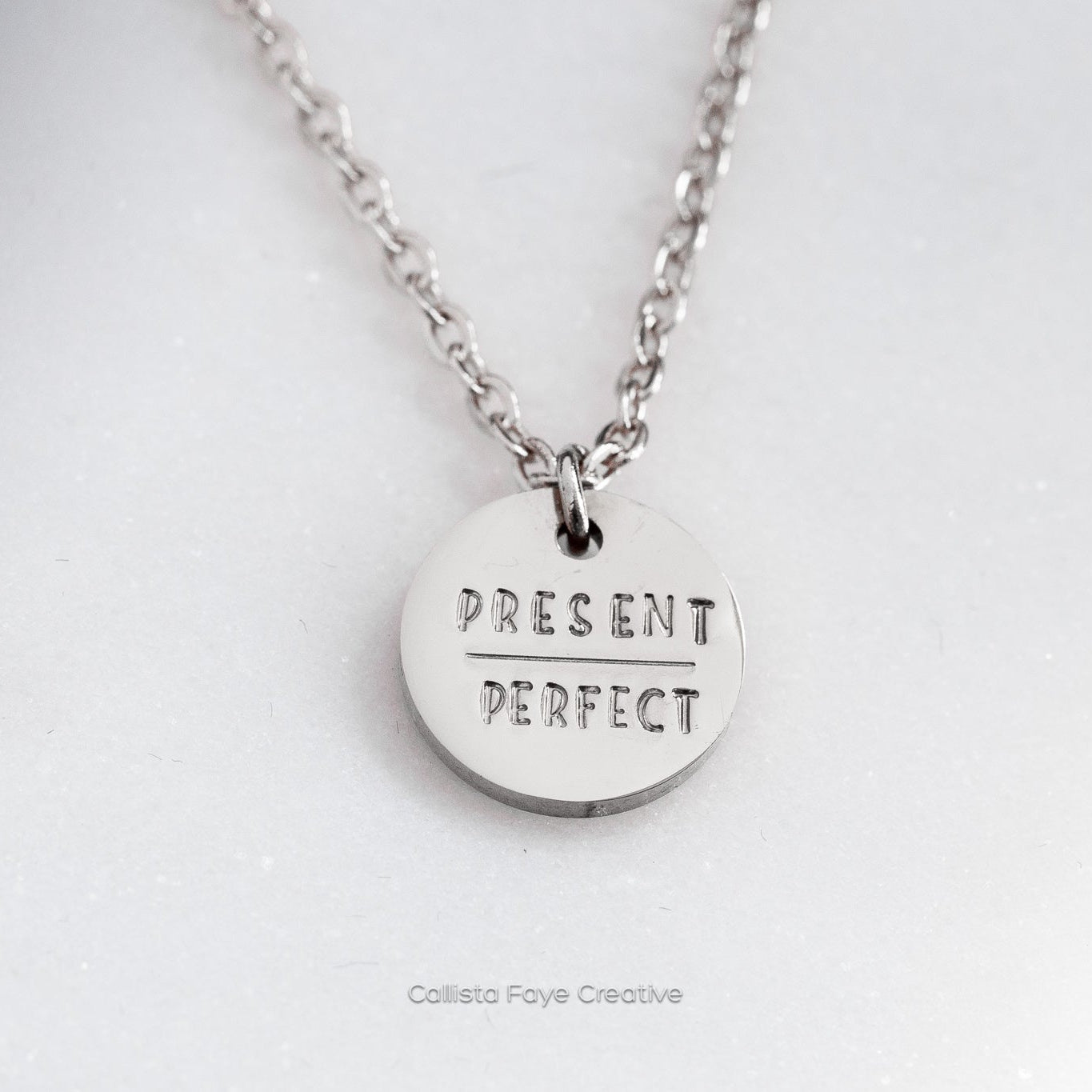 Present | Perfect, Hand Stamped Coin Necklace Necklaces callistafaye Silver  