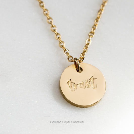 Trust, Hand Stamped Coin Necklace Necklaces callistafaye Gold  