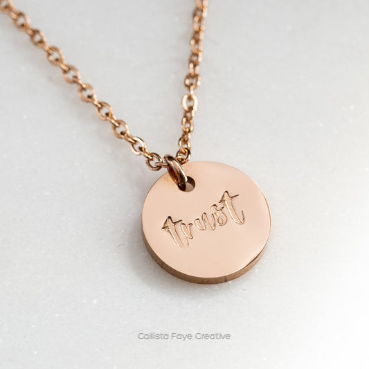Trust, Hand Stamped Coin Necklace Necklaces sst callistafaye Rose Gold