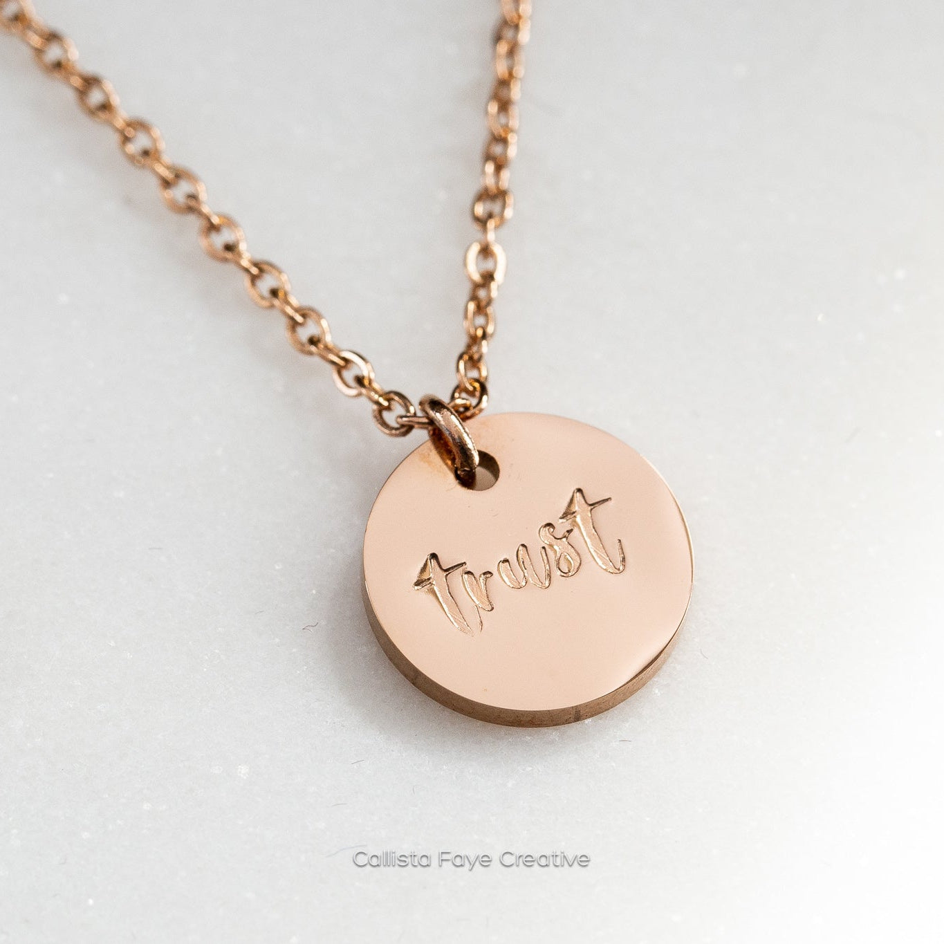 Trust, Hand Stamped Coin Necklace Necklaces callistafaye Rose Gold  