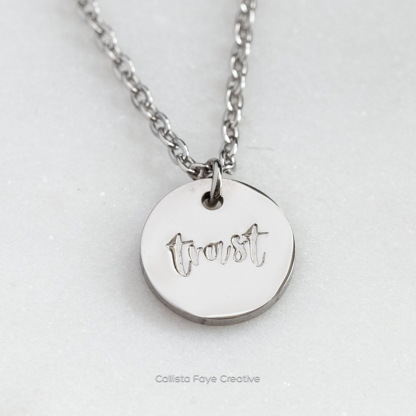 Trust, Hand Stamped Coin Necklace Necklaces callistafaye Silver  