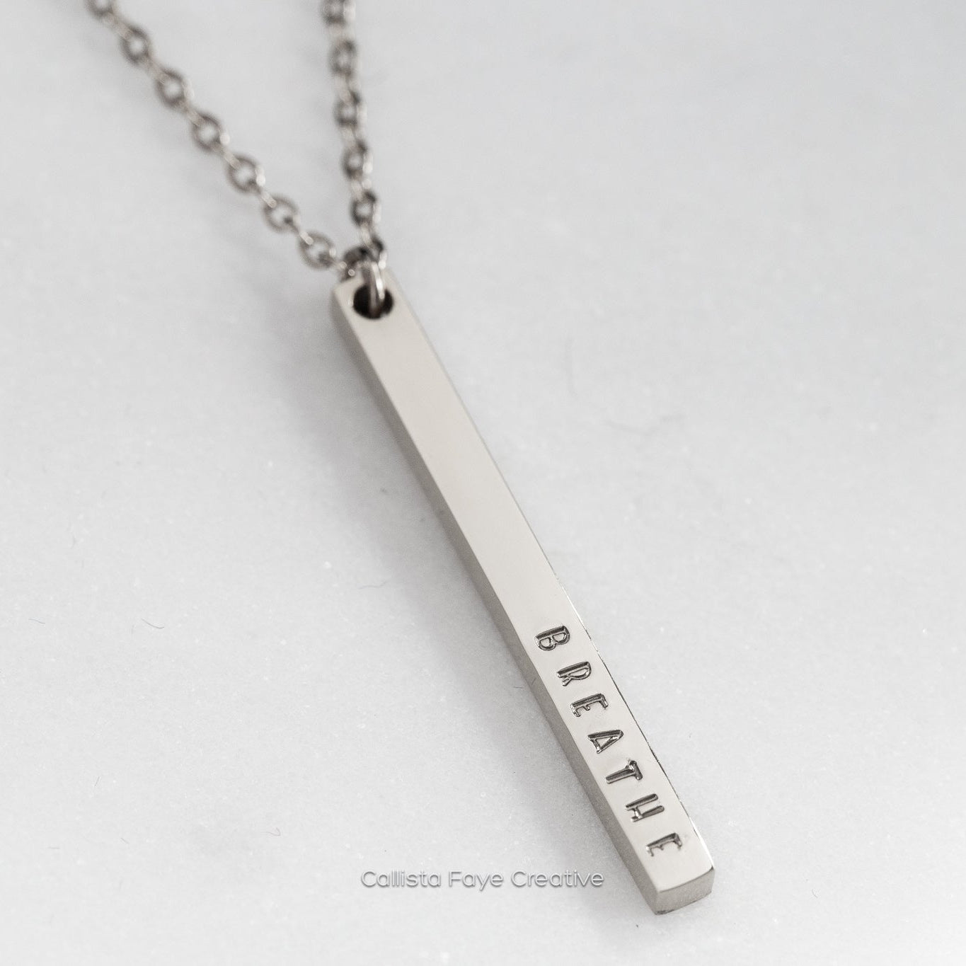 Breathe, Hand Stamped Vertical Bar Necklace Necklaces callistafaye Silver  