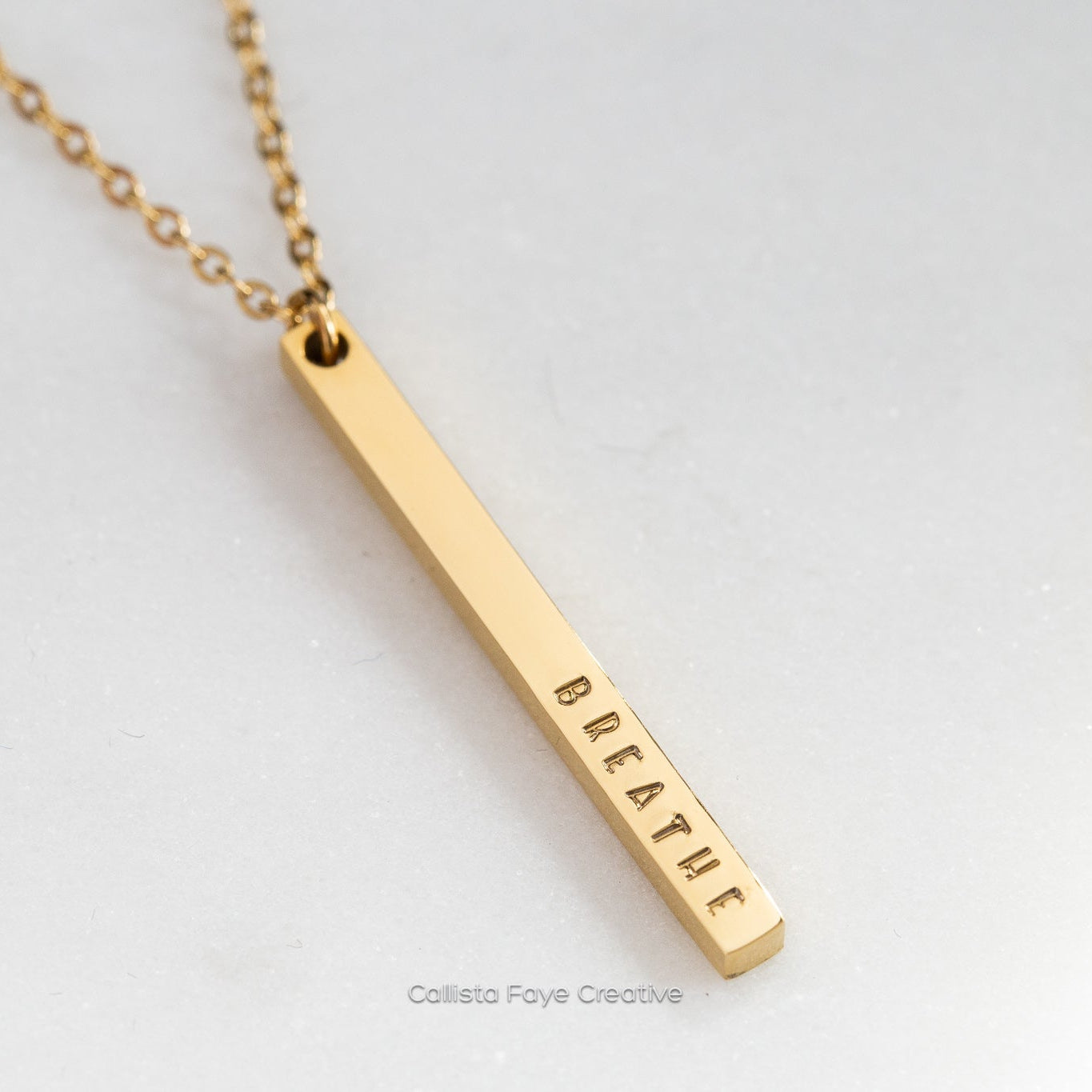 Breathe, Hand Stamped Vertical Bar Necklace Necklaces callistafaye Gold  