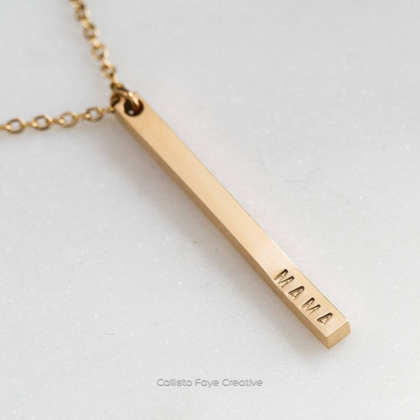 Mama, Hand Stamped Vertical Bar Necklace Necklaces callistafaye Gold  
