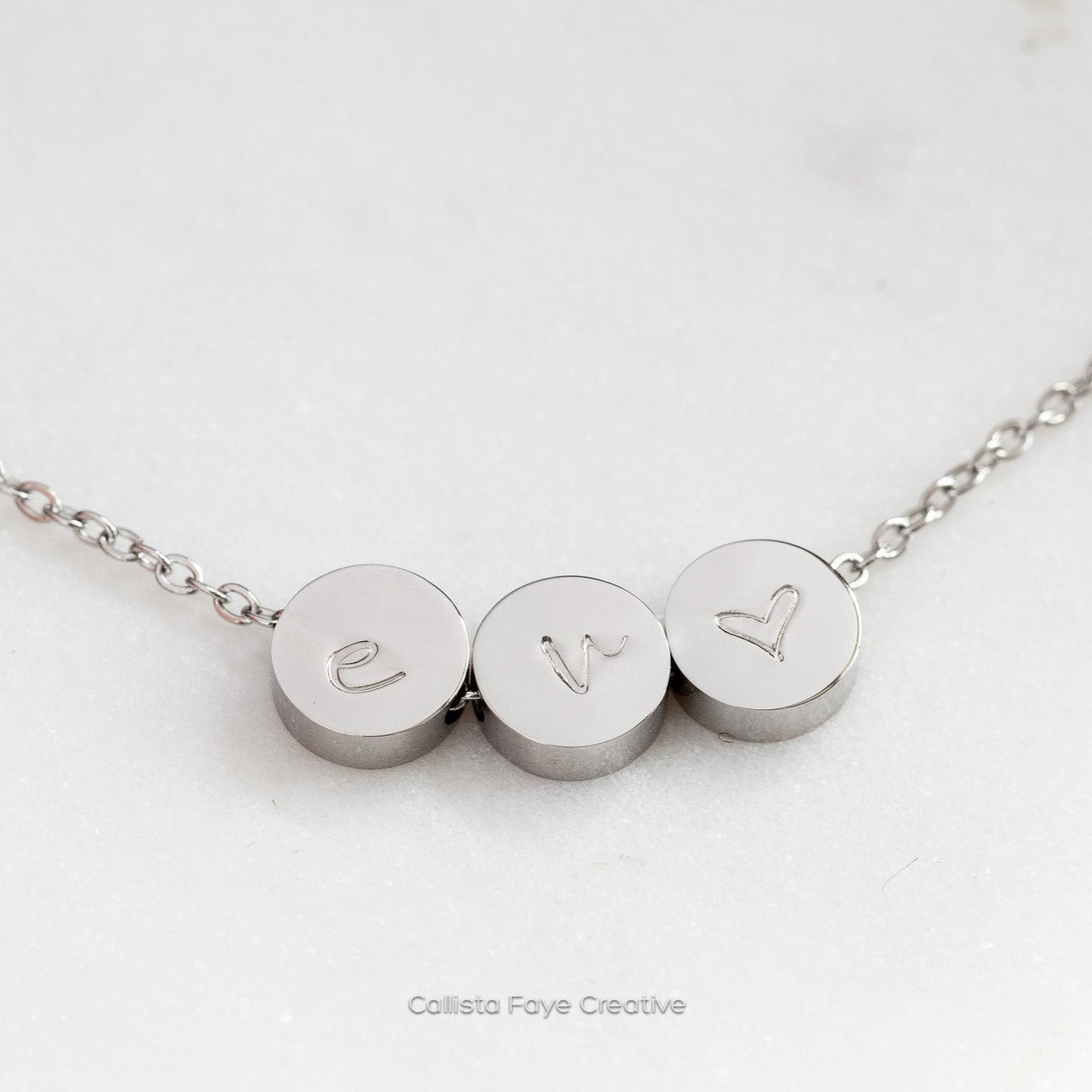 Custom Initial, Birth Flower Mini Coin Bead Necklace, Personalized Necklaces callistafaye 3 Beads Silver 