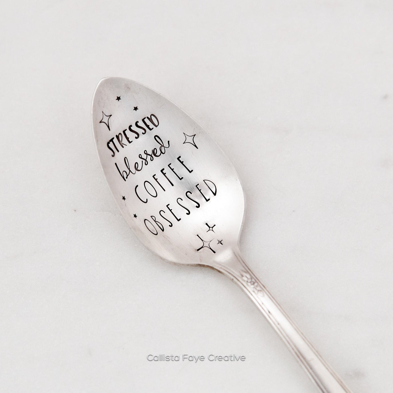 Stressed Blessed Coffee Obsessed, Hand Stamped Vintage Spoon Spoons callistafaye   