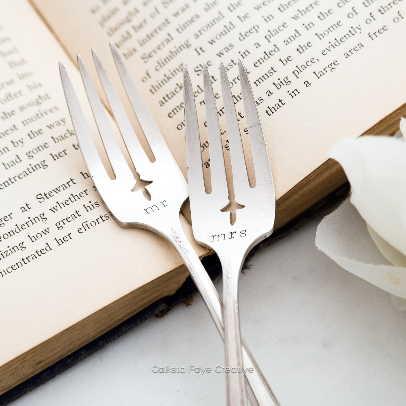 Mr & Mrs, Wedding Fork SET, Hand Stamped Vintage Fork Forks callistafaye   