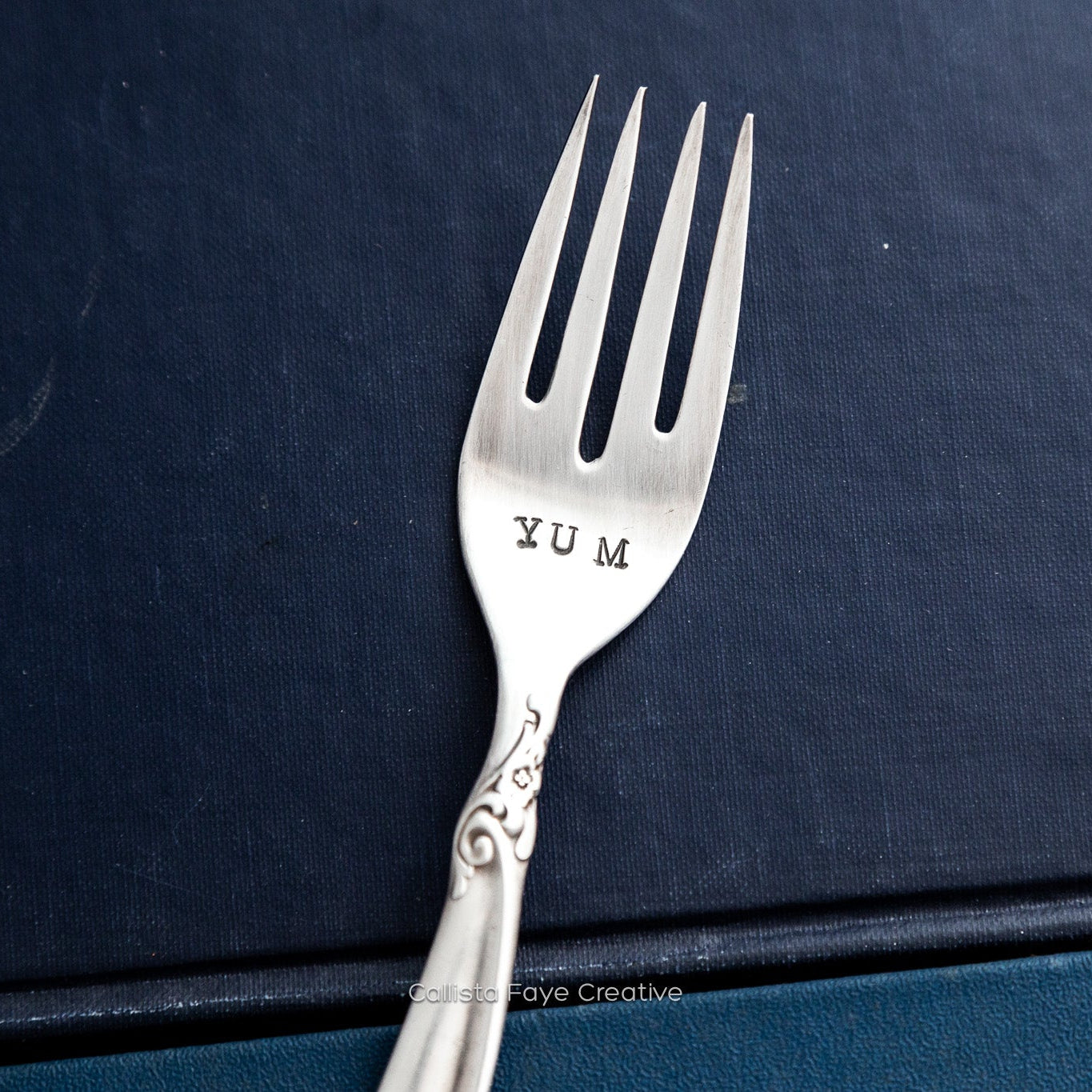 Yum, Hand Stamped Vintage Fork Forks callistafaye   
