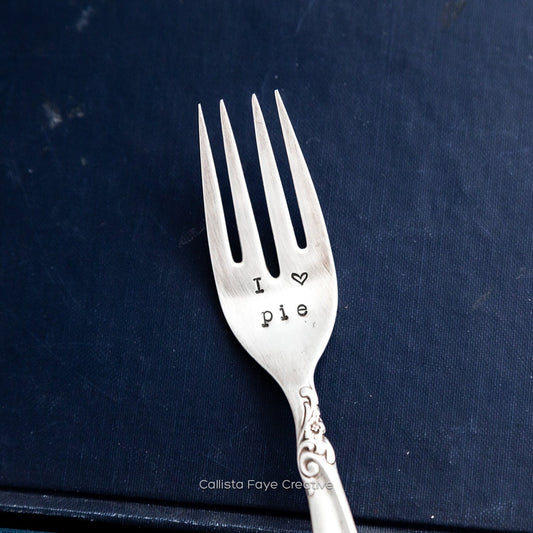 I <3 Pie, Hand Stamped Vintage Fork Forks callistafaye   