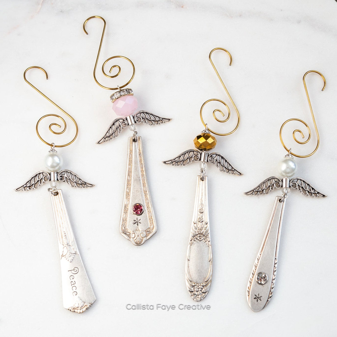 October, Pink Tourmaline Angel Ornament, Hand Stamped Vintage Spoon Ornament Ornaments callistafaye   