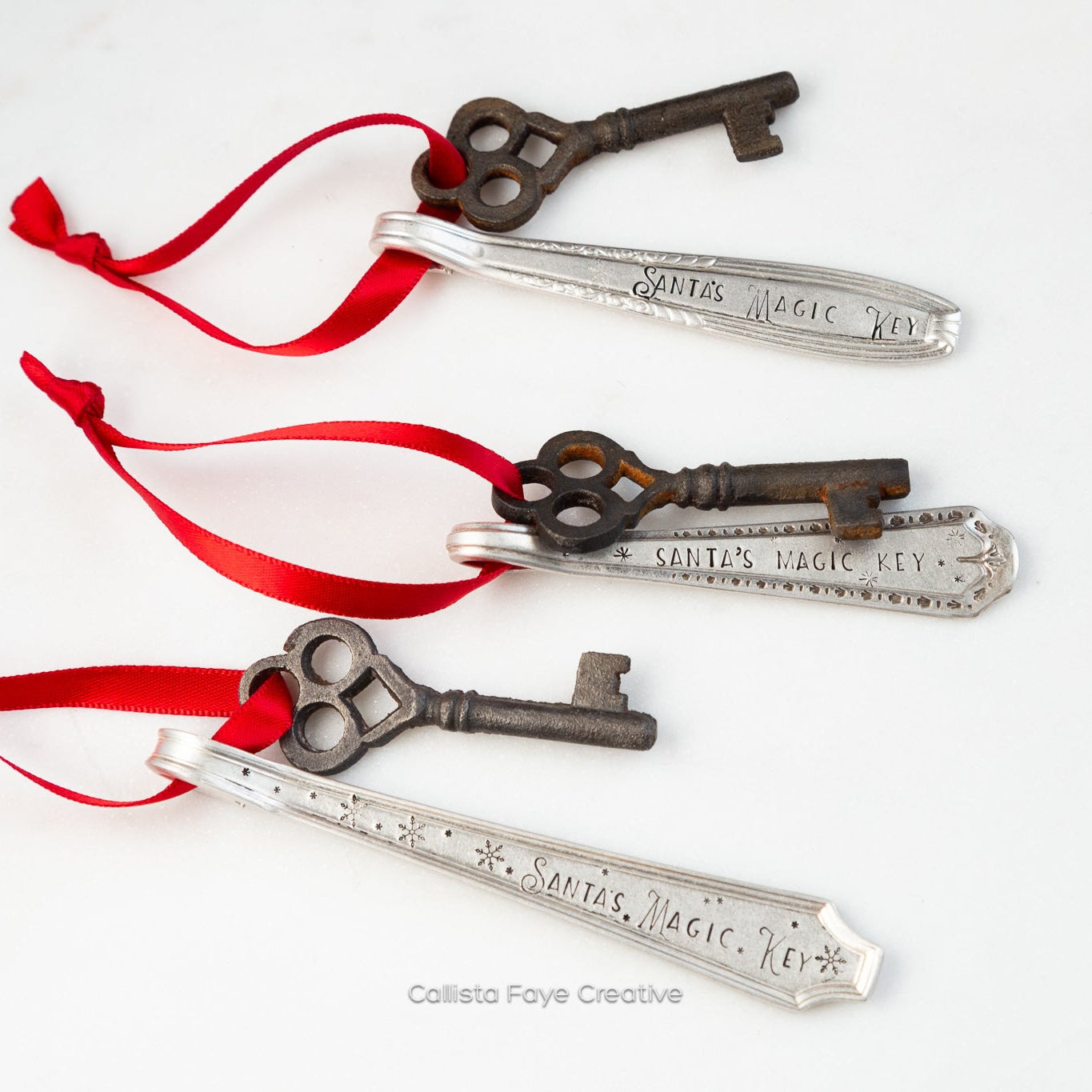 Santa's Magic Key, Hand Stamped Vintage Spoon Ornament Ornaments callistafaye   