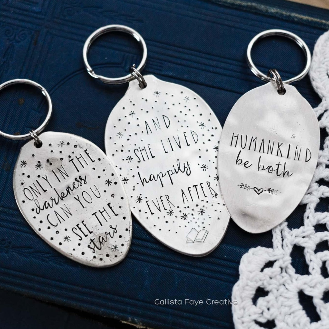 And She Lived Happily Ever After, Hand Stamped Vintage Spoon Keychain Keychains callistafaye   