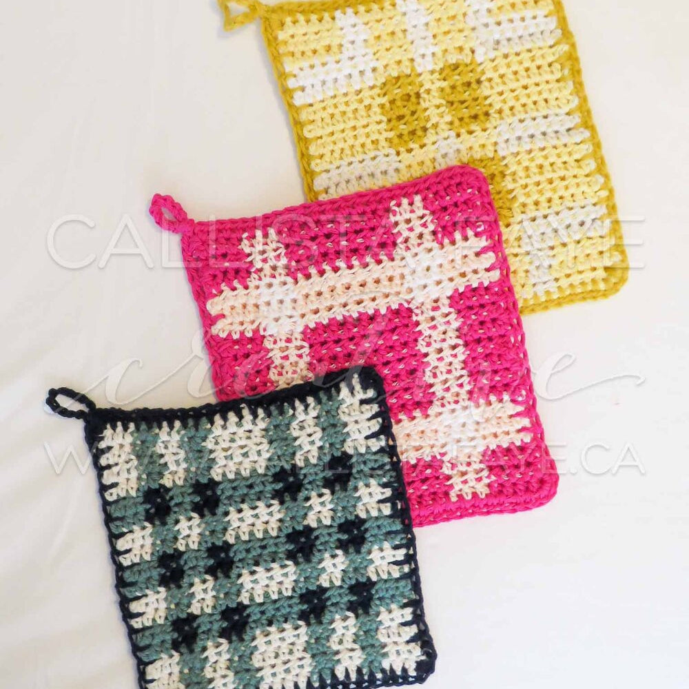 Easy Plaid Pot Holder COLLECTION - Crochet Patterns PDF Crochet Pattern callistafaye   